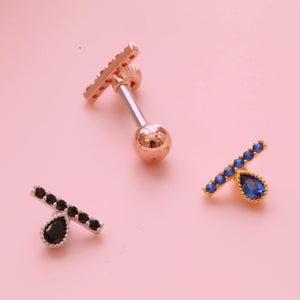 Line Teardrop Helix Labret, threadless pushback studs, small cartilage bar earring, tiny line piercing, dainty design conch cartilage stud