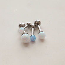 Load image into Gallery viewer, 16g Opal Cartilage Earring • White Opal Barbell • Classic Conch Earrings • Set Of 3 Triple Helix Earring • Rainbow Opal Stone Tragus Earring