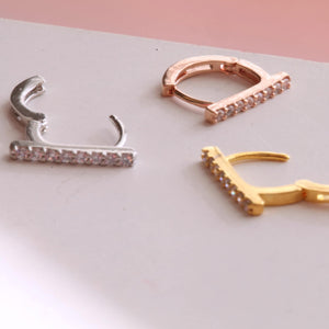 CZ Paved Line Hoop, Mini lobe hoop, gold bar earrings, paved hoop, Simple cartilage hoop, silver sparkly hoop, rose gold cartilage earring
