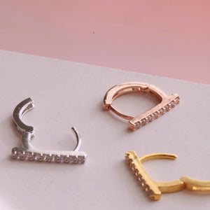 CZ Paved Line Hoop, Mini lobe hoop, gold bar earrings, paved hoop, Simple cartilage hoop, silver sparkly hoop, rose gold cartilage earring