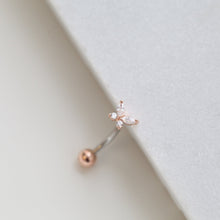 Load image into Gallery viewer, NEW! || CZ Sparkly Butterfly Navel Ring, Floating Belly Ring, gold flower belly rings, simple belly rings, dainty body jewelry, trendy rings
