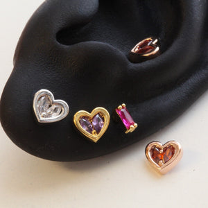 Purple Heart Cartilage Earring, conch heart threadless labret, jan feb apr birthstone birthday gift, valentines for her, bold heart studs