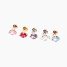 Load image into Gallery viewer, Oval Colorful Tragus Labret, Oval Rhinestone cartilage earring, vibrant colors threadless pushpin helix 18g stud, lavender conch piercing