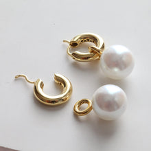 Load image into Gallery viewer, Bold Pearl Hoops | sterling silver drop earrings, simple wedding hoops, vermeil gold hoops, thick gold earrings, bridal shower gift ideas
