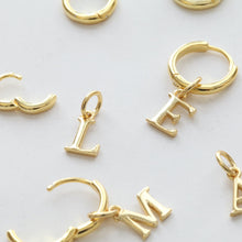 Load image into Gallery viewer, Alphabet Initial Hoops, initial letter piercing, personalized bridal shower, graduation gifts, baby initial earrings, gold cartilage hoops