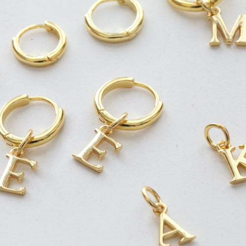 Alphabet Initial Hoops, initial letter piercing, personalized bridal shower, graduation gifts, baby initial earrings, gold cartilage hoops