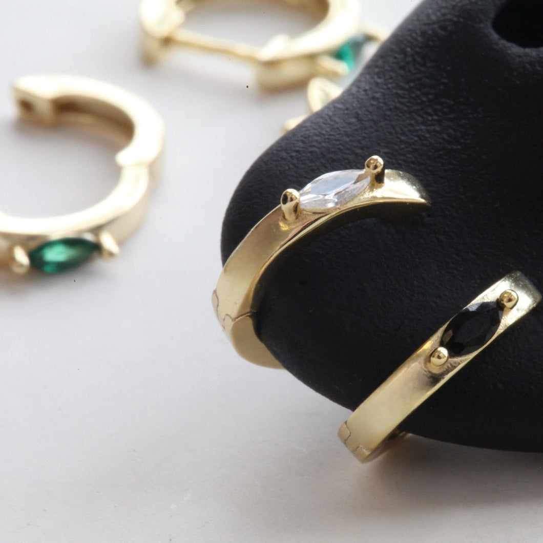 Rhombus Stone Gold Hoops • Emerald Green Stone Earrings • Bridal Shower • Graduation • Birthday Gifts • Bridesmaids Gifts • Wedding Jewelry