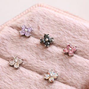 Mini Iridescent 4 Petal Flower Cartilage Earring • Threadless Pushin Conch Labret • Dainty Holographic Flower • Tiny Flower Tragus Stud