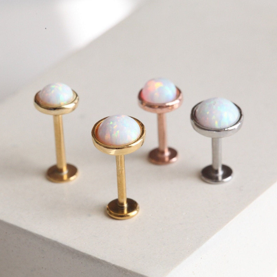 White Opal Cartilage Threadless Flat back • Minimalist Conch Studs • Rainbow Colors Helix • Tragus Studs • Opal Stone Pushin• Medusa Jewelry