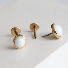 Load image into Gallery viewer, White Opal Cartilage Threadless Flat back • Minimalist Conch Studs • Rainbow Colors Helix • Tragus Studs • Opal Stone Pushin• Medusa Jewelry