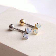 Load image into Gallery viewer, Moonstone Ribbon Belly Button Ring • Floating Navel Ring • Silver Belly Ring • Dainty Bow Ring • Tiny Mini Body Jewelry • Postpartum Belly