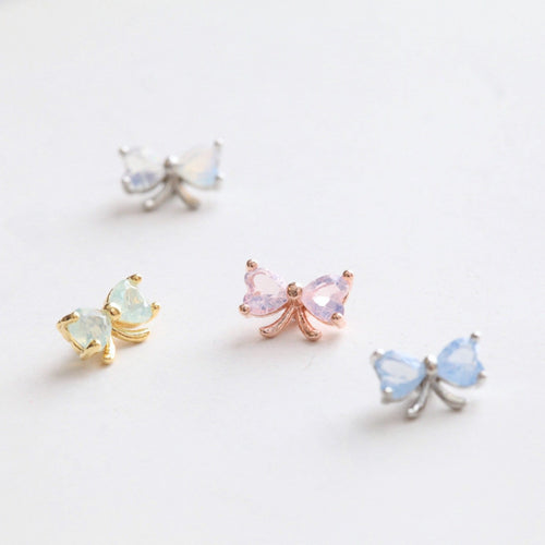 Mini Bow Cartilage Stud • Moonstone Conch Earring • Small Ribbon Threadless Pushback • 18g Flat Back Tragus Earring • Dainty Lobe Piercing