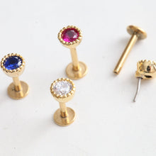 Load image into Gallery viewer, Tiny Gold Cartilage Earring • 4mm Flatback Stud • Medusa Jewelry • Small Tragus Helix Earring • Threadless Pushback Forward Helix Studs