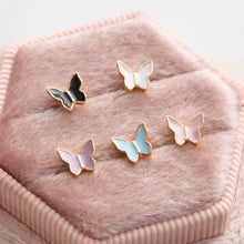 Load image into Gallery viewer, Acrylic Butterfly Cartilage Earring • 3D Colorful Conch Stud • Dainty Tragus Piercing • Gold Butterfly Threadless Pushpin • Screwback Labret