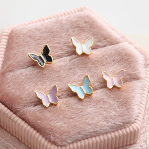 Acrylic Butterfly Cartilage Earring • 3D Colorful Conch Stud • Dainty Tragus Piercing • Gold Butterfly Threadless Pushpin • Screwback Labret