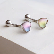 Load image into Gallery viewer, Bubble Heart Belly Button Ring • Floating Navel Ring • Y2K Silver Belly Ring • Dainty Heart Ring • Colorful Body Jewelry • Postpartum Belly