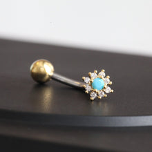 Load image into Gallery viewer, NEW || Mini Iridescent Sunflower Navel Ring • Floating Belly Ring • Gold Belly Rings • Simple Floatie Belly Rings • Trendy Dainty Body Jewel