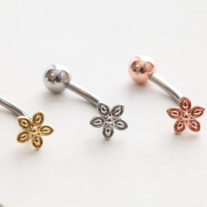 Small Flower Belly Button Ring • Floating Navel Ring • Tiny Mini Floral Belly Piercing • Dainty Silver Belly Jewelry • Great for Postpartum