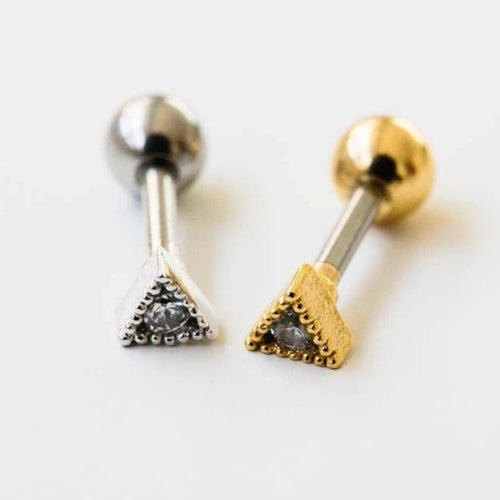 CZ Tiny Triangle Earring, Tiny pave cartilage earring, nose, triple helix stud, cute conch piercing, mini tragus piercing, small pave studs