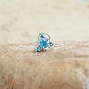 Triangle Cartilage Earring, mini blue piercing, aqua helix threadless labret, conch pushback piercing, tiny tragus piercing, medusa jewelry