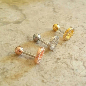 CZ Pave Circle Earrings, dainty geometric threadless pushpin labret, circle cartilage earrings, helix, gold circle earring, small earrings