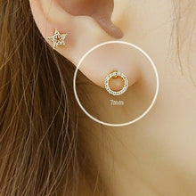 Load image into Gallery viewer, CZ Pave Circle Earrings, dainty geometric threadless pushpin labret, circle cartilage earrings, helix, gold circle earring, small earrings
